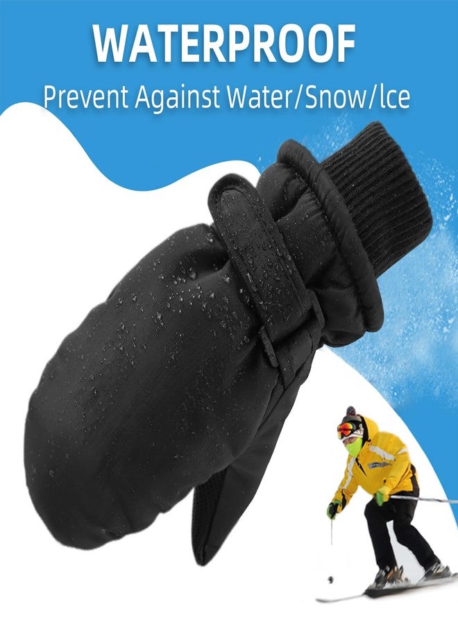 JANGANNSA Winter Toddler Mittens Boys Girls Snow Mitten Fleece Warm Kids Gloves Cold Weather (Black, 4-10 Years) - Image 5